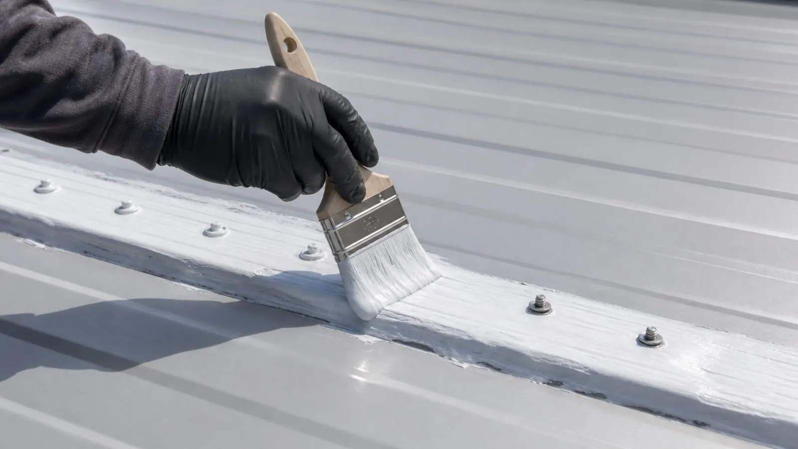 Coating brushed along a metal roof seam